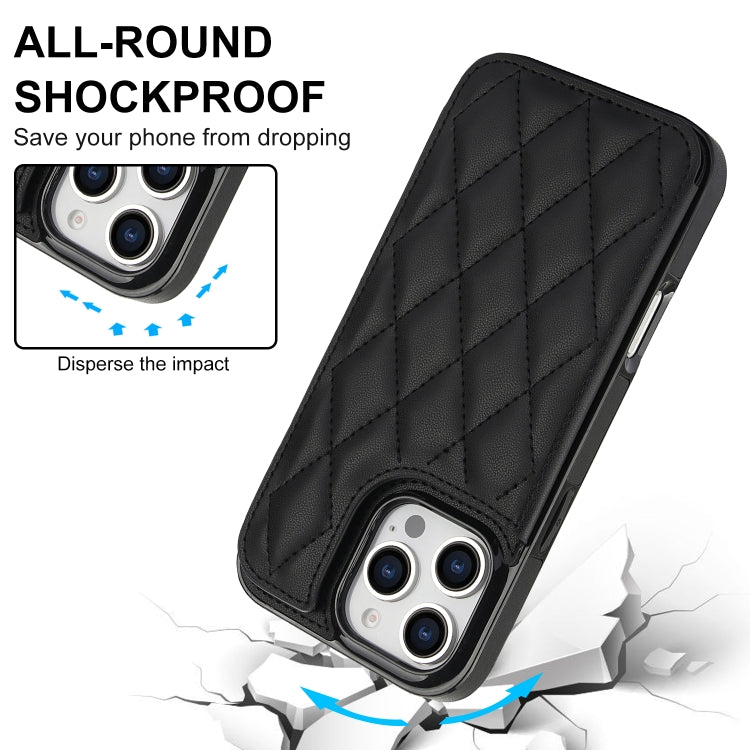 For iPhone 16 Pro Double Buckle Rhombic PU Leather Phone Case