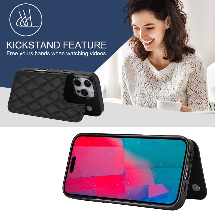 For iPhone 16 Pro Double Buckle Rhombic PU Leather Phone Case
