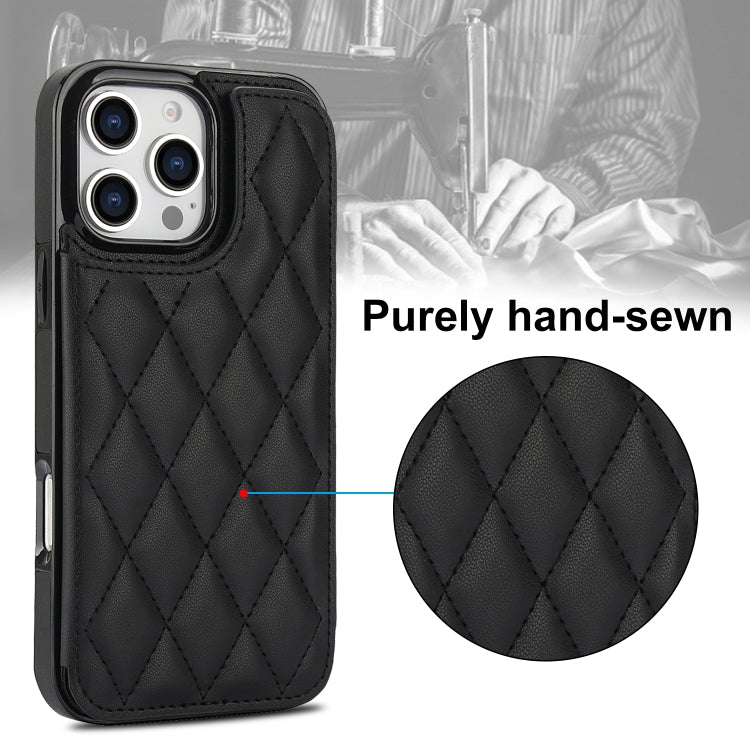 For iPhone 16 Pro Double Buckle Rhombic PU Leather Phone Case