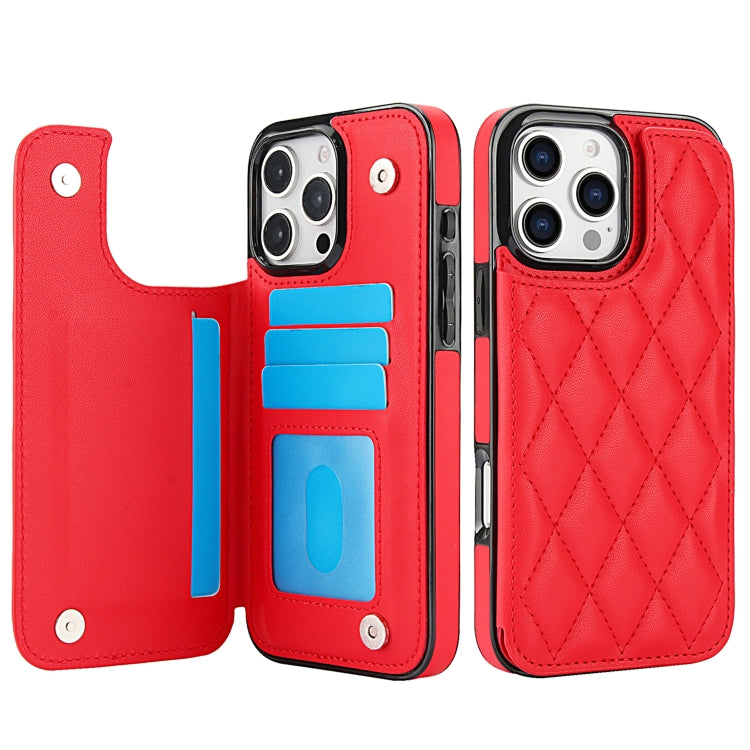For iPhone 16 Pro Double Buckle Rhombic PU Leather Phone Case