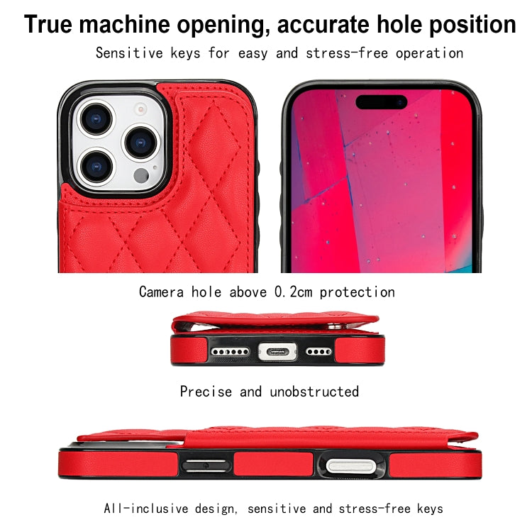 For iPhone 16 Pro Double Buckle Rhombic PU Leather Phone Case