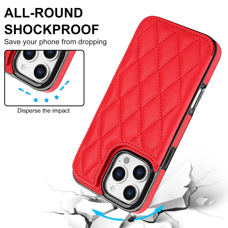 For iPhone 16 Pro Double Buckle Rhombic PU Leather Phone Case
