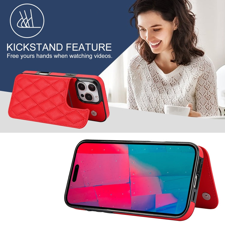 For iPhone 16 Pro Double Buckle Rhombic PU Leather Phone Case