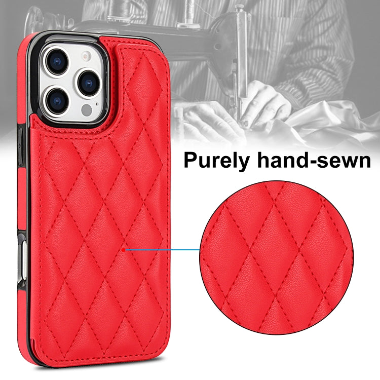 For iPhone 16 Pro Double Buckle Rhombic PU Leather Phone Case