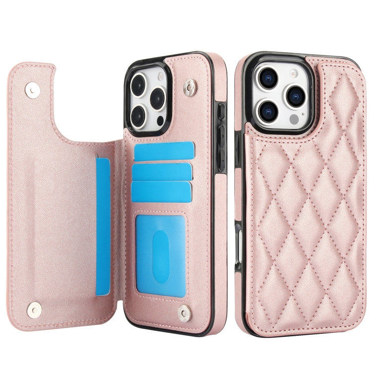 For iPhone 16 Pro Double Buckle Rhombic PU Leather Phone Case