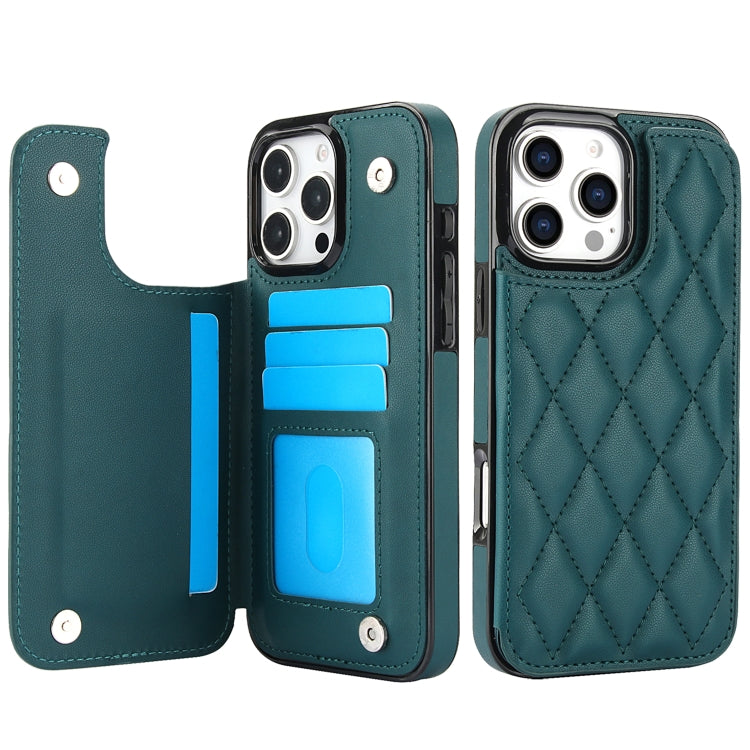 For iPhone 16 Pro Double Buckle Rhombic PU Leather Phone Case