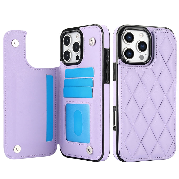 For iPhone 16 Pro Double Buckle Rhombic PU Leather Phone Case
