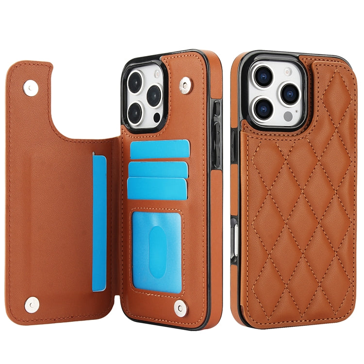 For iPhone 16 Pro Double Buckle Rhombic PU Leather Phone Case