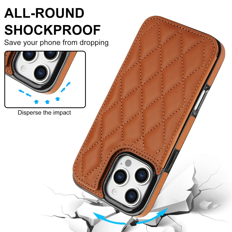For iPhone 16 Pro Double Buckle Rhombic PU Leather Phone Case