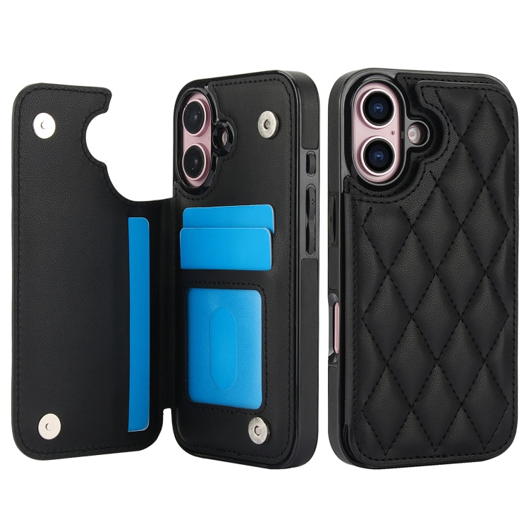 For iPhone 16 Plus Double Buckle Rhombic PU Leather Phone Case