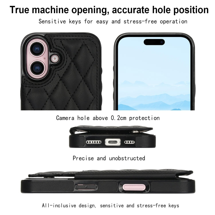 For iPhone 16 Plus Double Buckle Rhombic PU Leather Phone Case