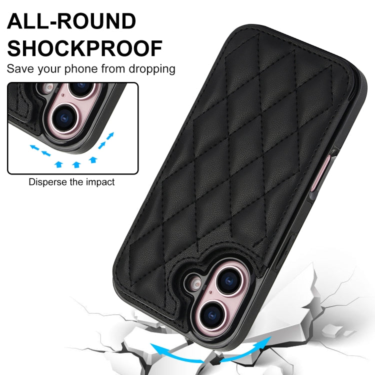 For iPhone 16 Plus Double Buckle Rhombic PU Leather Phone Case