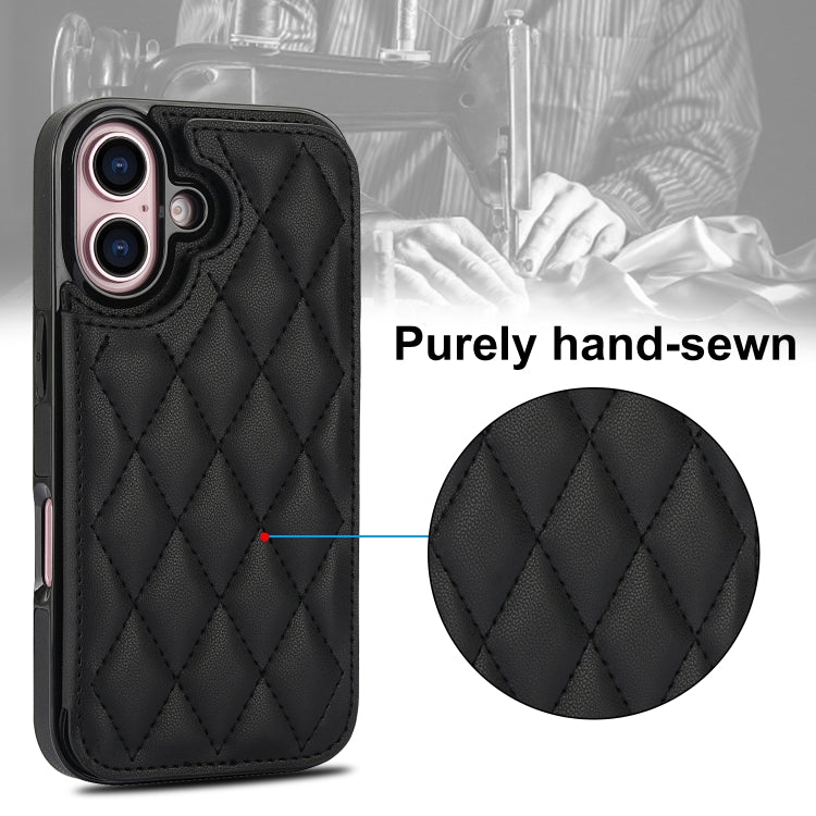 For iPhone 16 Plus Double Buckle Rhombic PU Leather Phone Case