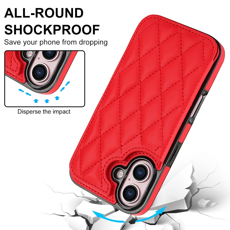 For iPhone 16 Plus Double Buckle Rhombic PU Leather Phone Case