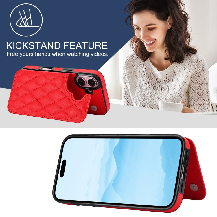 For iPhone 16 Plus Double Buckle Rhombic PU Leather Phone Case