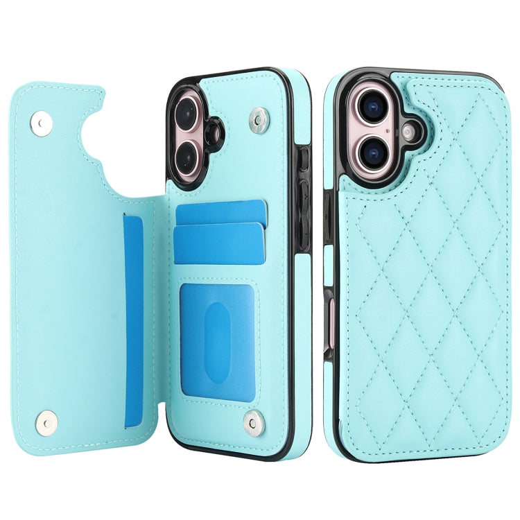 For iPhone 16 Plus Double Buckle Rhombic PU Leather Phone Case