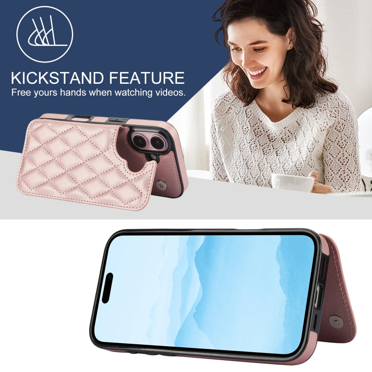 For iPhone 16 Plus Double Buckle Rhombic PU Leather Phone Case