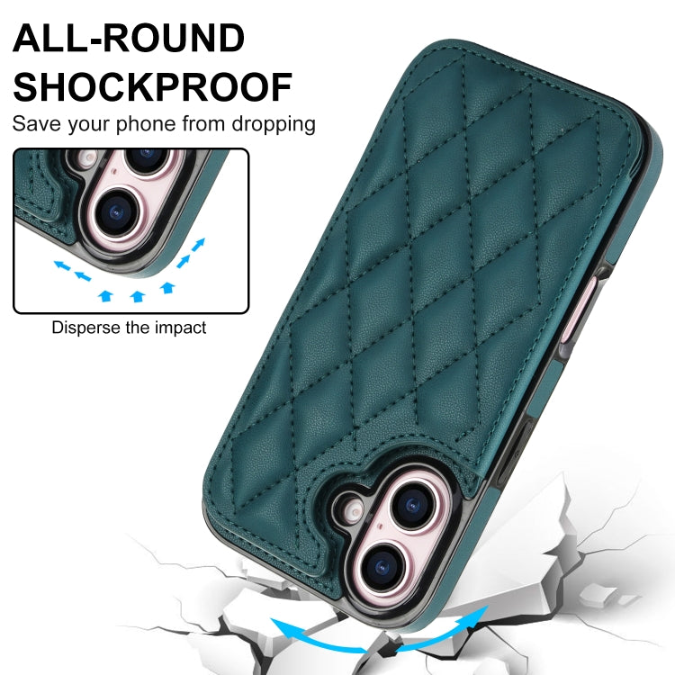 For iPhone 16 Plus Double Buckle Rhombic PU Leather Phone Case