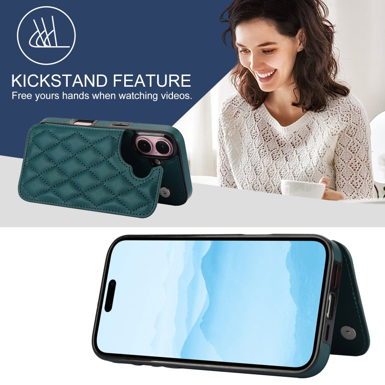 For iPhone 16 Plus Double Buckle Rhombic PU Leather Phone Case