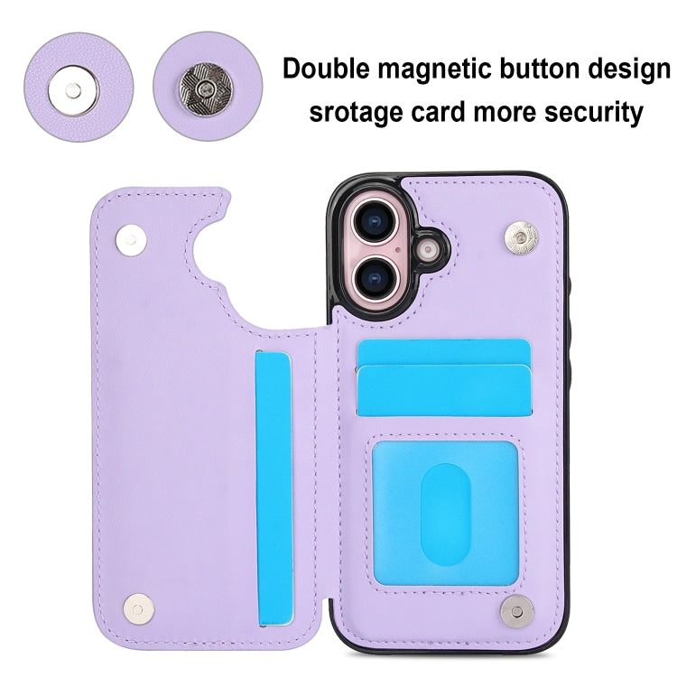 For iPhone 16 Plus Double Buckle Rhombic PU Leather Phone Case