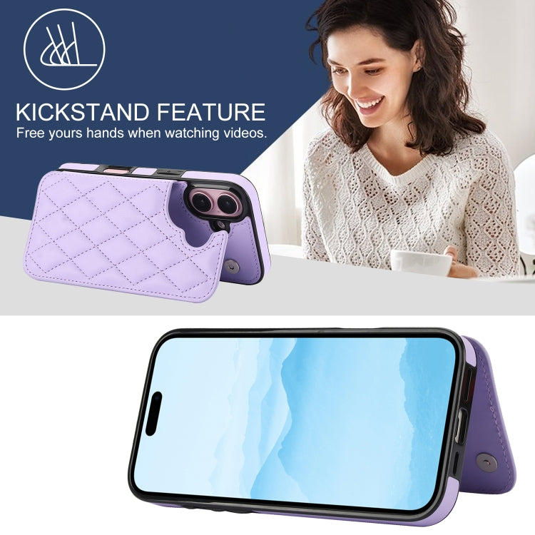 For iPhone 16 Plus Double Buckle Rhombic PU Leather Phone Case