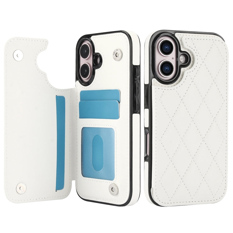 For iPhone 16 Double Buckle Rhombic PU Leather Phone Case