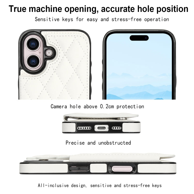For iPhone 16 Double Buckle Rhombic PU Leather Phone Case