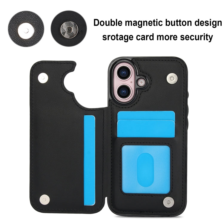 For iPhone 16 Double Buckle Rhombic PU Leather Phone Case