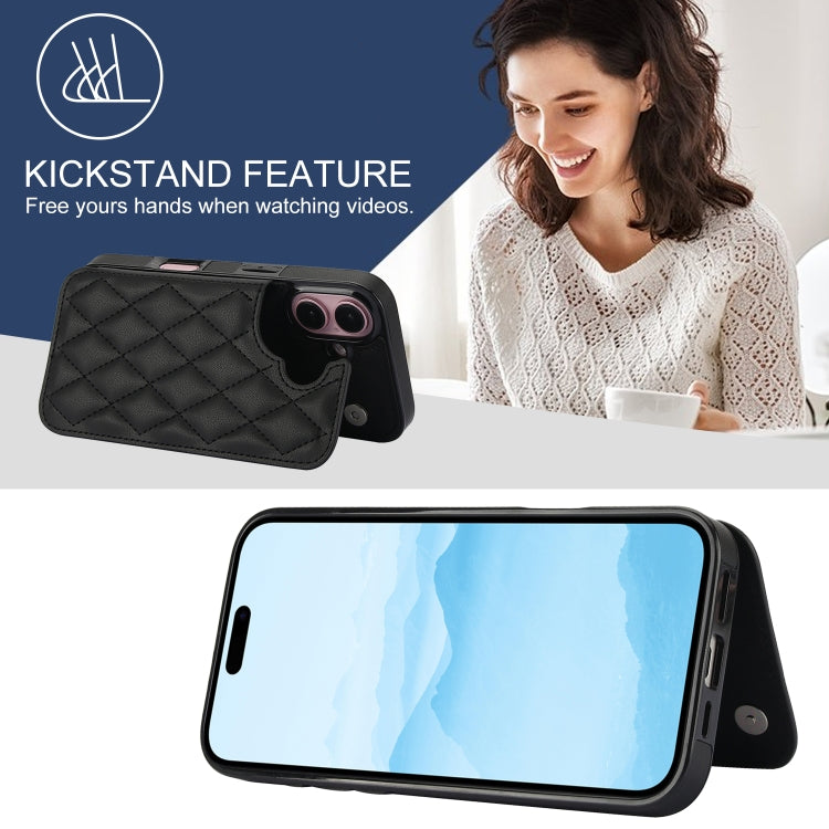 For iPhone 16 Double Buckle Rhombic PU Leather Phone Case