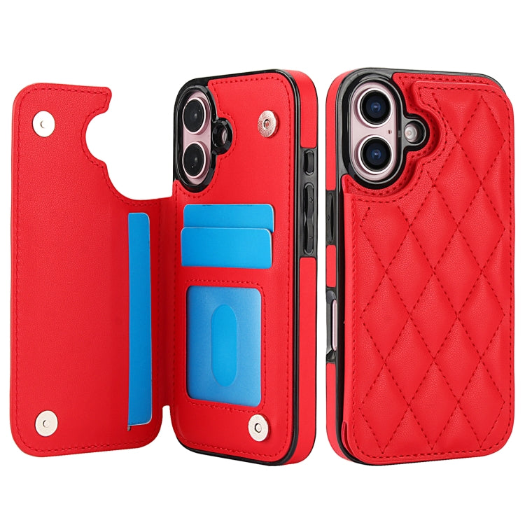 For iPhone 16 Double Buckle Rhombic PU Leather Phone Case