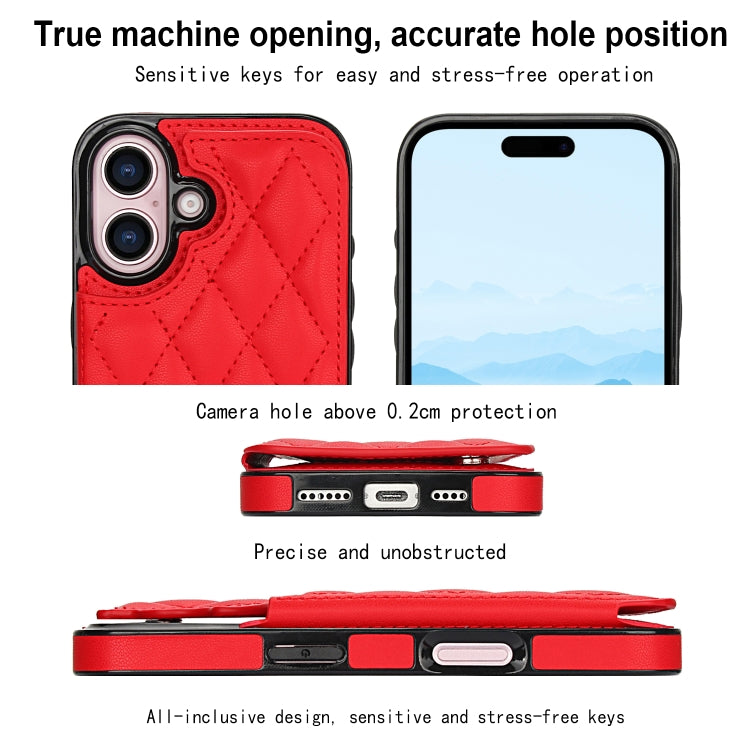 For iPhone 16 Double Buckle Rhombic PU Leather Phone Case