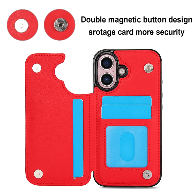 For iPhone 16 Double Buckle Rhombic PU Leather Phone Case