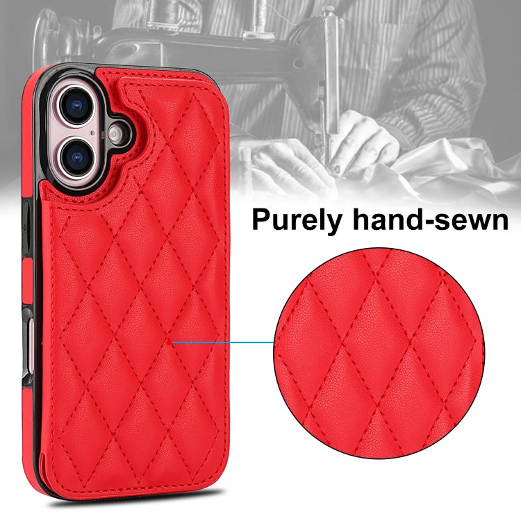 For iPhone 16 Double Buckle Rhombic PU Leather Phone Case