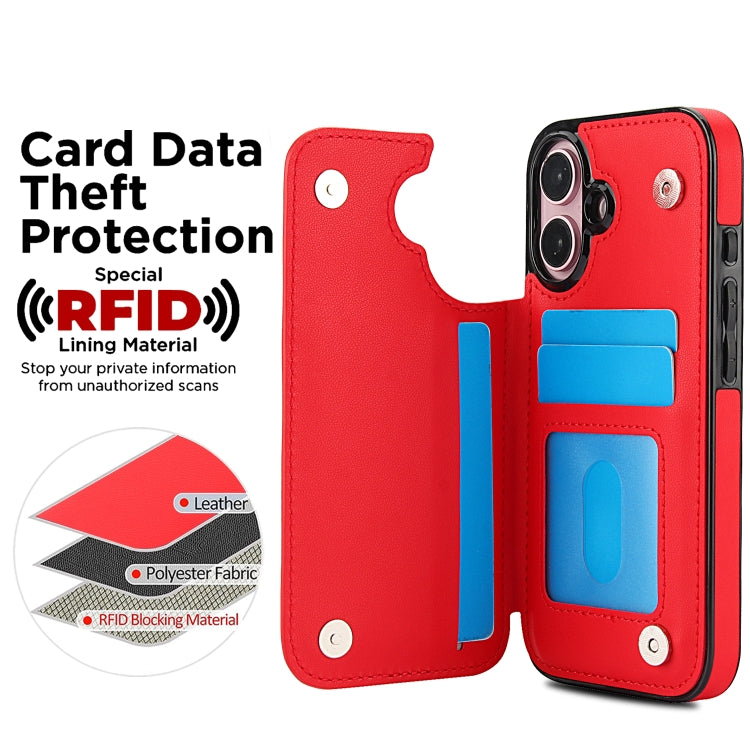 For iPhone 16 Double Buckle Rhombic PU Leather Phone Case