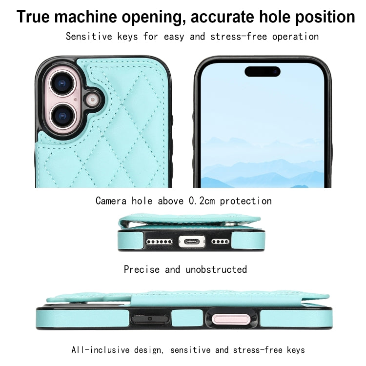 For iPhone 16 Double Buckle Rhombic PU Leather Phone Case