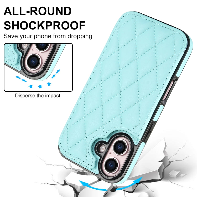 For iPhone 16 Double Buckle Rhombic PU Leather Phone Case