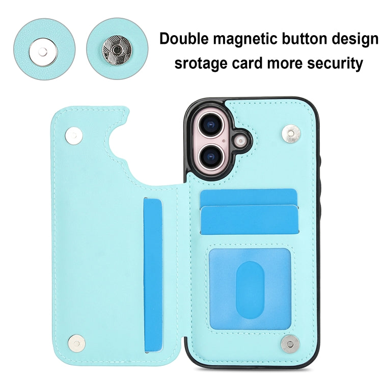 For iPhone 16 Double Buckle Rhombic PU Leather Phone Case