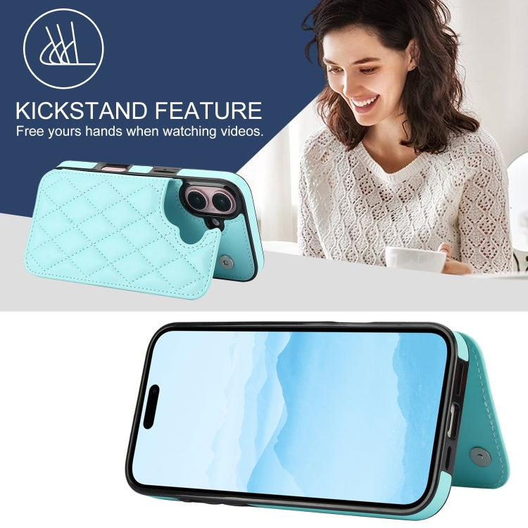 For iPhone 16 Double Buckle Rhombic PU Leather Phone Case