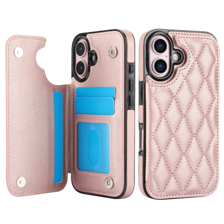 For iPhone 16 Double Buckle Rhombic PU Leather Phone Case