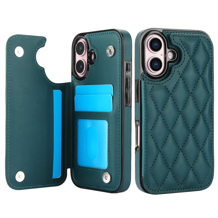 For iPhone 16 Double Buckle Rhombic PU Leather Phone Case