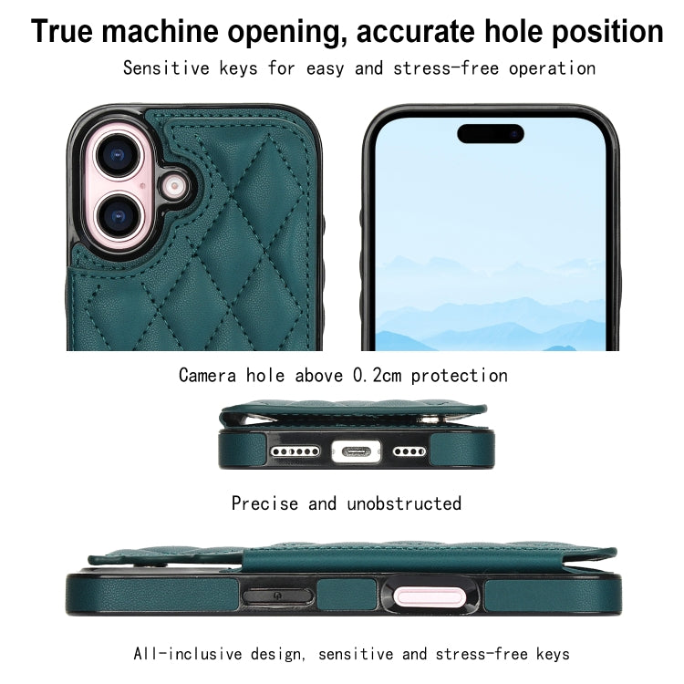 For iPhone 16 Double Buckle Rhombic PU Leather Phone Case