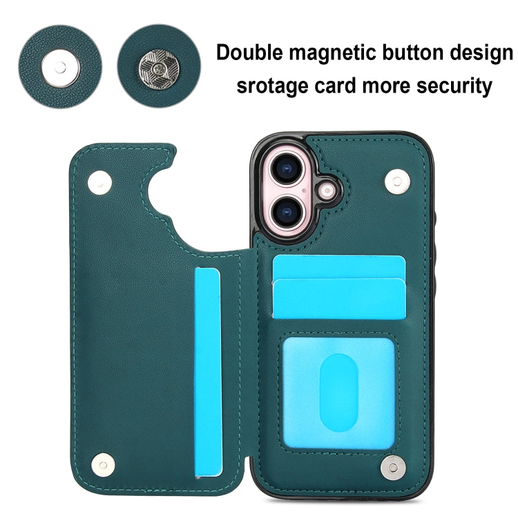 For iPhone 16 Double Buckle Rhombic PU Leather Phone Case