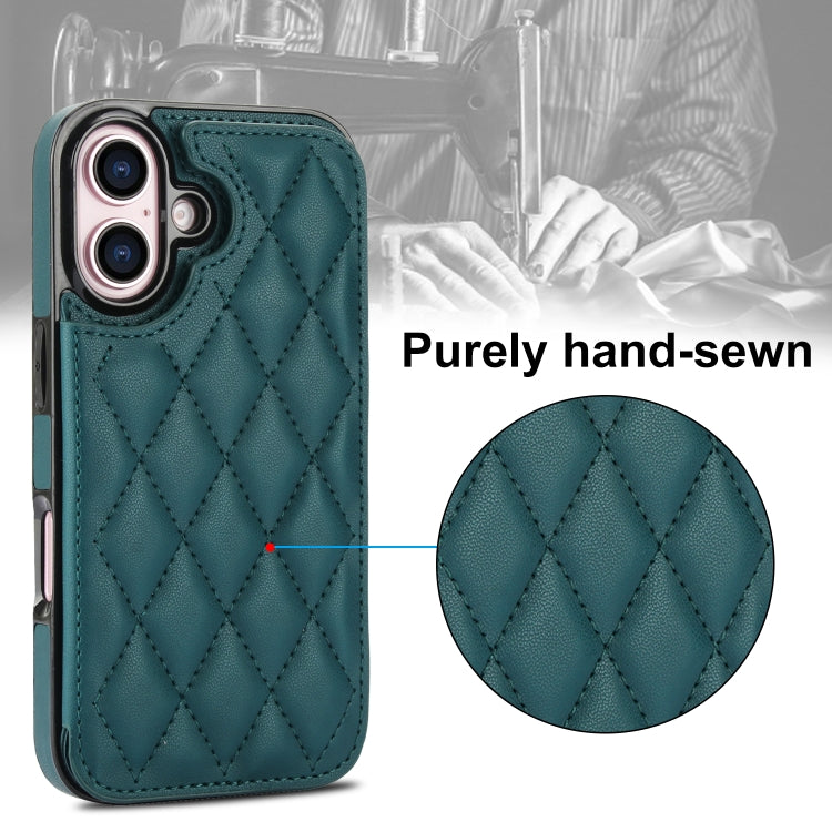 For iPhone 16 Double Buckle Rhombic PU Leather Phone Case