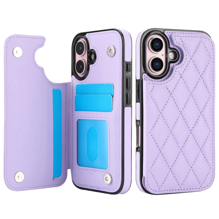 For iPhone 16 Double Buckle Rhombic PU Leather Phone Case