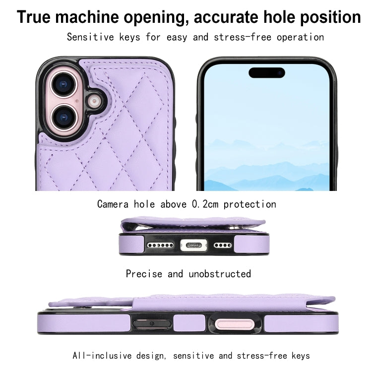 For iPhone 16 Double Buckle Rhombic PU Leather Phone Case