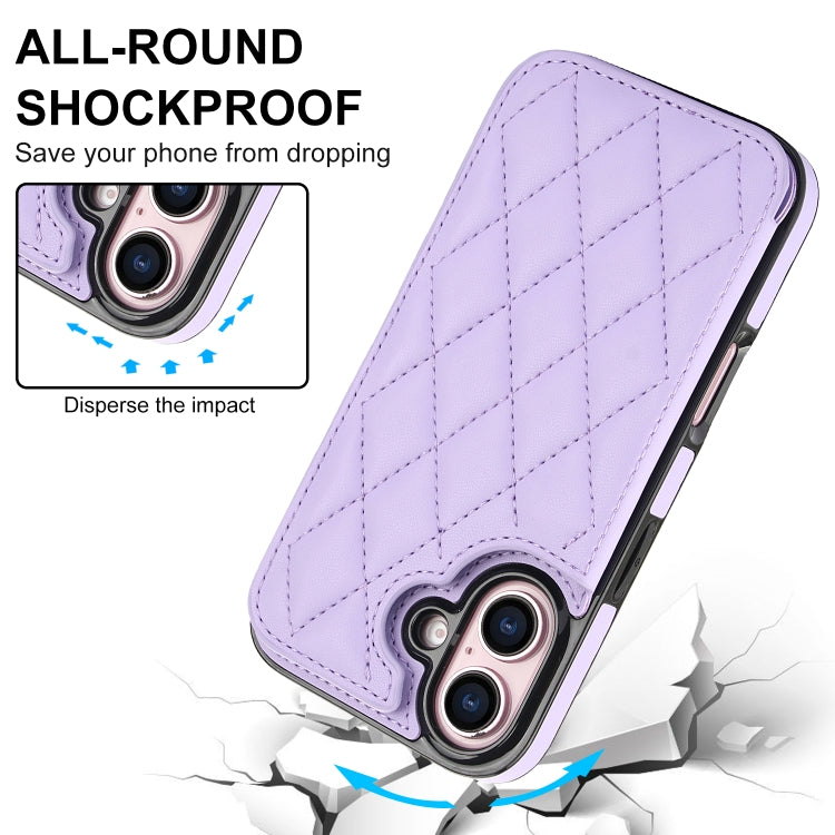 For iPhone 16 Double Buckle Rhombic PU Leather Phone Case