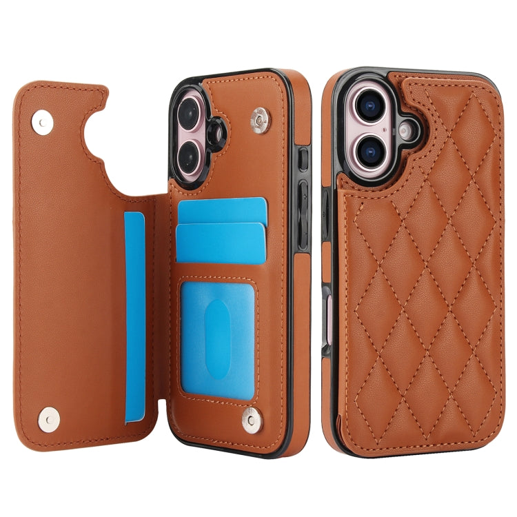 For iPhone 16 Double Buckle Rhombic PU Leather Phone Case