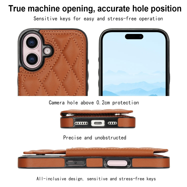For iPhone 16 Double Buckle Rhombic PU Leather Phone Case