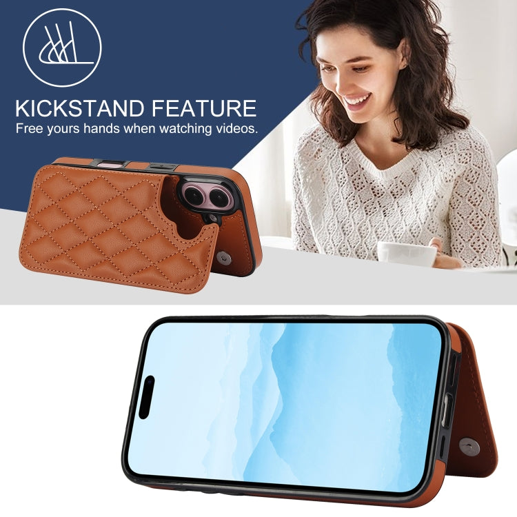 For iPhone 16 Double Buckle Rhombic PU Leather Phone Case