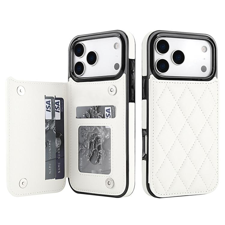 For iPhone 17 Pro Max Double Buckle Rhombic PU Leather Phone Case